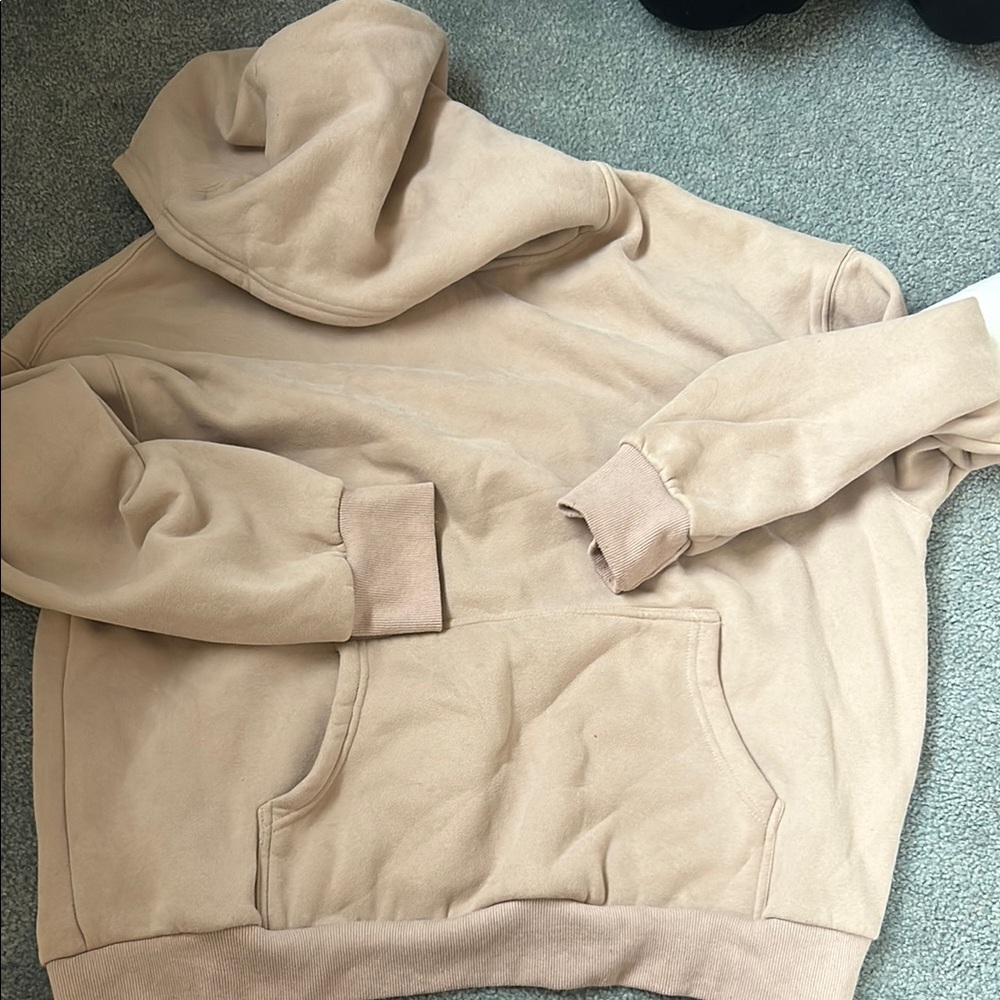 Tan Pullover Sweater with Hood and Long Sleeves